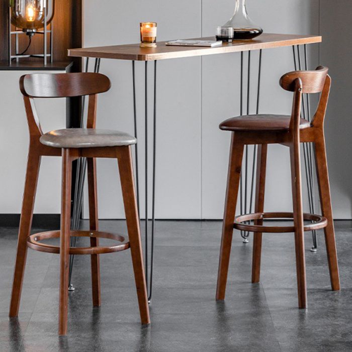 Scandinavian Rubberwood Low Back Barstool Milk Tea Shop Upholstered Stool