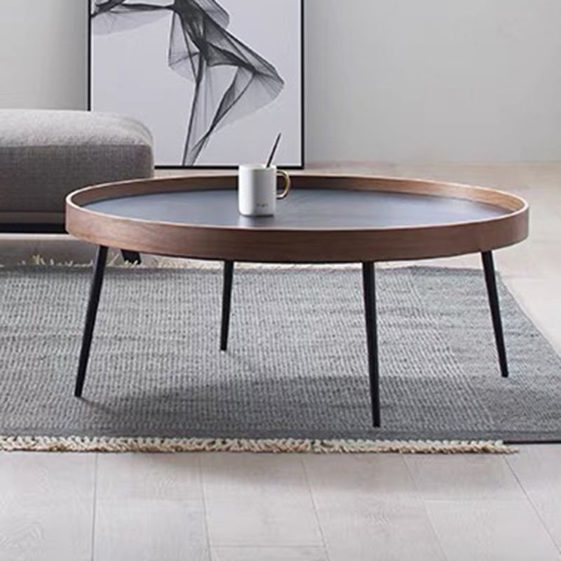 4 Legs 1/2 Round Coffee Table Solid Wood Coffee Table Set in Brown