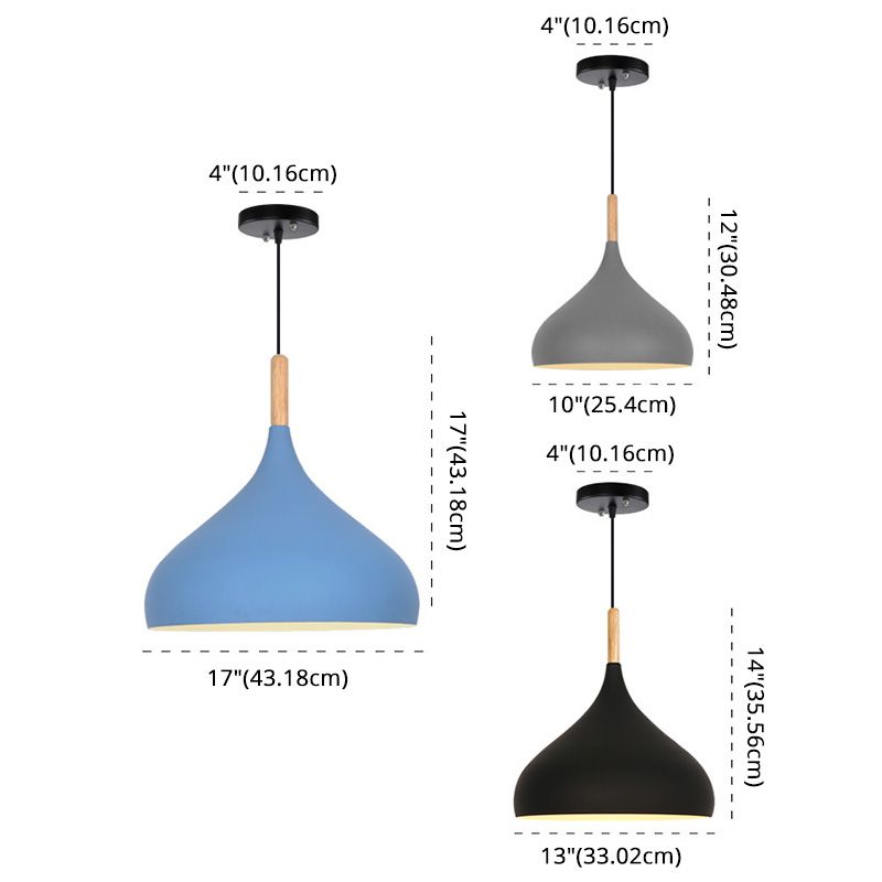 Nordic Style Macaroon Hanging Light Metal Teardrop Shade Single Bulb Pendant Lamp with 39.3" Adjustable Suspension Wire