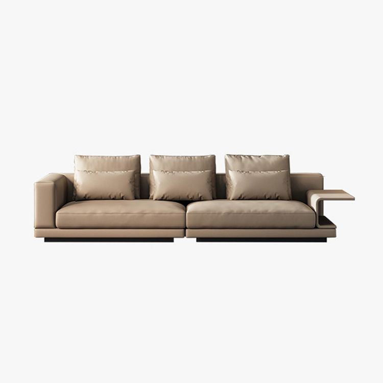 Contemporary Genuine Leather Square Arm Standard Sofa with Bolster Pillows
