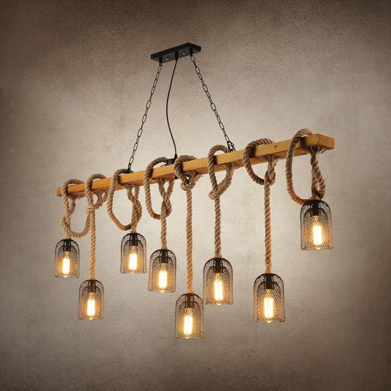 Beige Chandelier Lighting Fixture Vintage Style Metal Linear Island Pendant Light