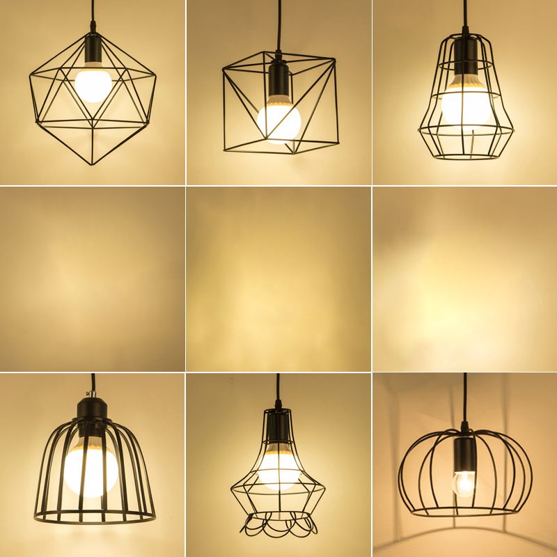 Industrial Cage Pendant Lighting 1-Light Metal Drop Lamp in Black for Restaurant