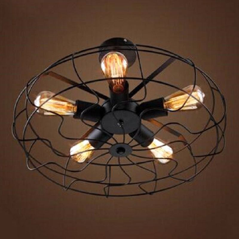 Montaje semi descarga negro de 5 luces en estilo industrial Luz de techo de hierro forjado para lugar comercial
