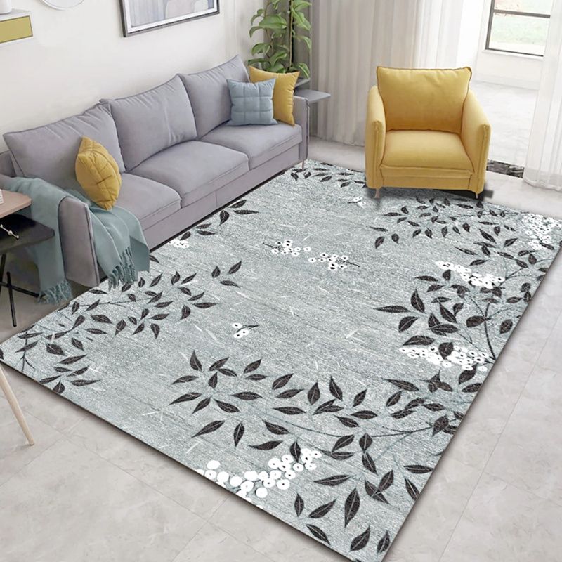 Modern Living Room Area Carpet Plant Pattern Polyester Area Rug Anti-Slip Backing Rug