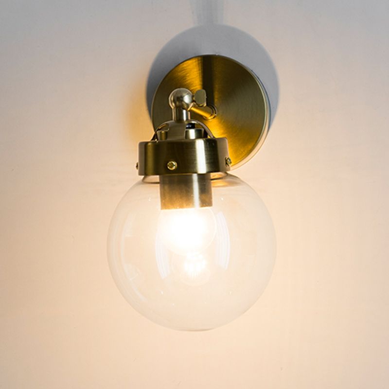 Industrial Style Ball Wall Sconce Glass 1 Light Sconces in Gold for Bedroom