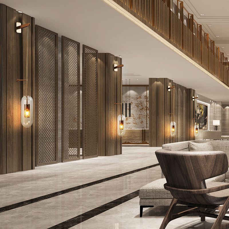 Moderno gambo in metallo applione da parete sospeso in vetro trasparente oblungo vetro a 1 bulbo sconde da parete