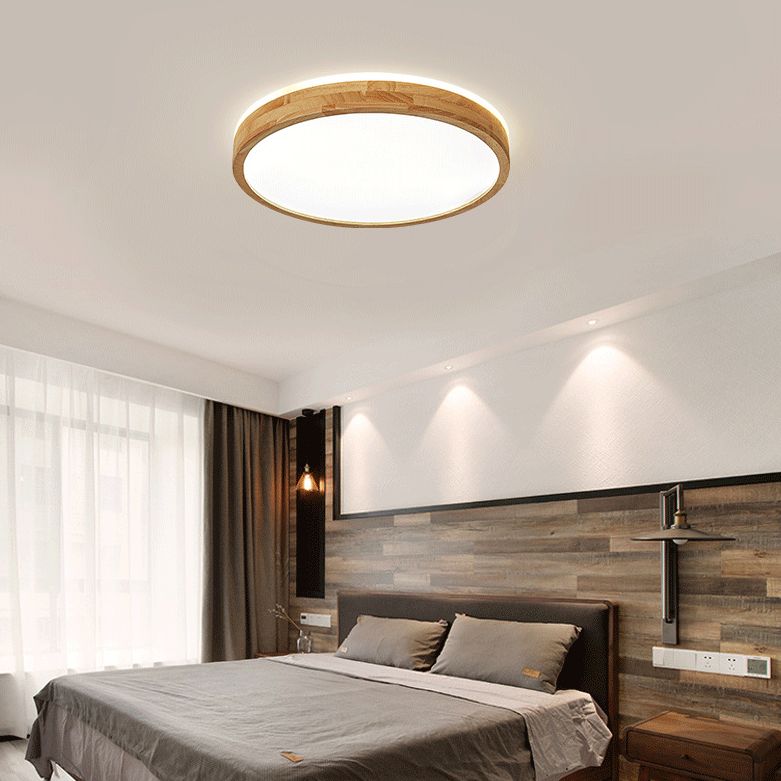 Houten Ronde Flush Mount Plafond Armatuur Minimalisme LED Hout Plafond Gemonteerd Profiel