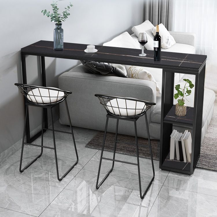 Glam 1/3 Pieces Bar Table Set Rectangle Stone Counter Table with High Stools for Balcony