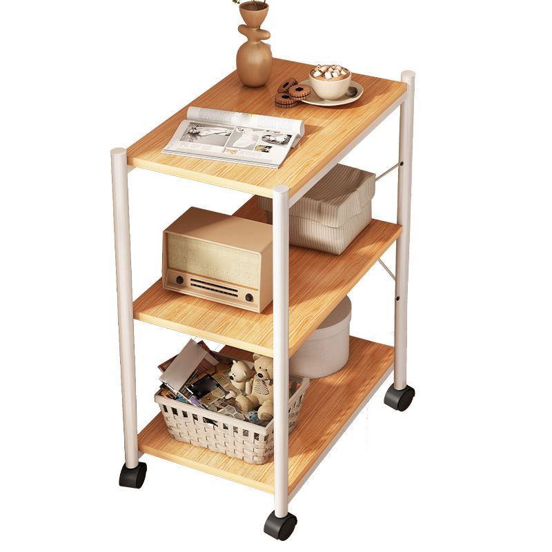 Wheel Side End Table Wooden Sofa Side Accent Table with 2 Shelves
