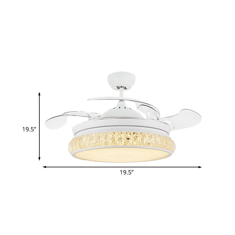 3-blade kristalcirkel ventilator verlichting armatuur moderne woonkamer 19,5 "brede led semi-flush gemonteerde lamp in het wit
