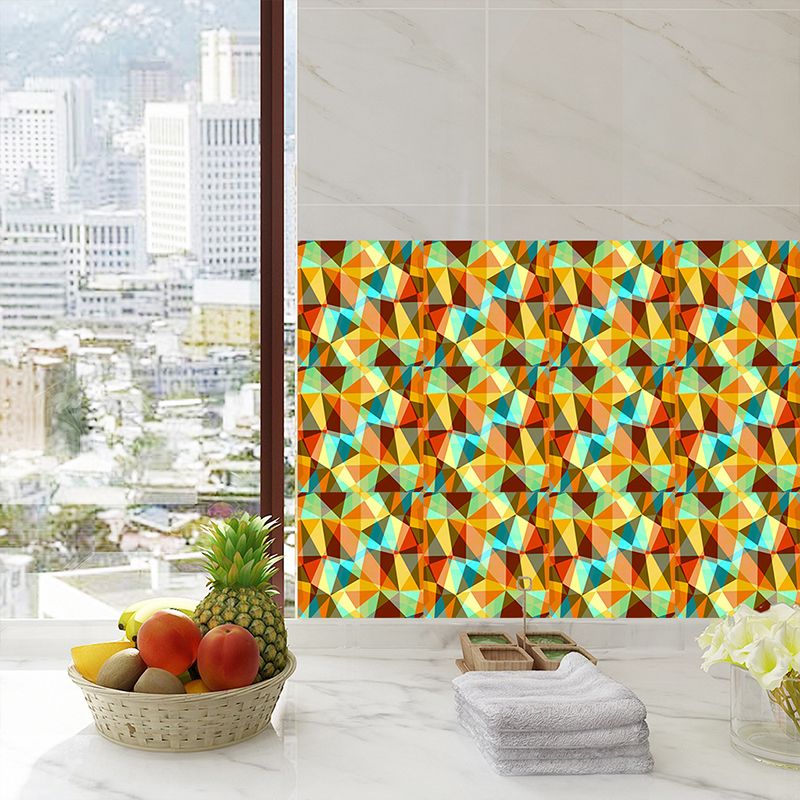 Modern 3D Illusion Peel Wallpapers Orange Geometric Wall Covering for Home, 18 Pieces