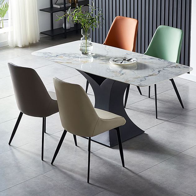 Hedendaagse metalen eetkamerstoelen faux lederen eetkamerstoelen (set van 4)