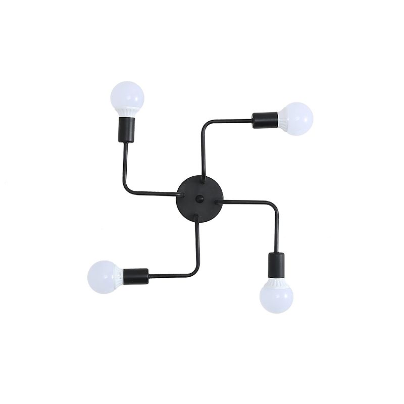 Loft Industrial Exposed Semi Flush Light Fixture 4/6-Head Metallic Ceiling Light Fixture in Black/White for Living Room