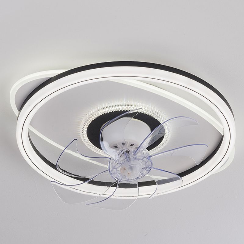 7-Blade Modern Ceiling Fan Black/Blue Metallic Fan with Light for Foyer