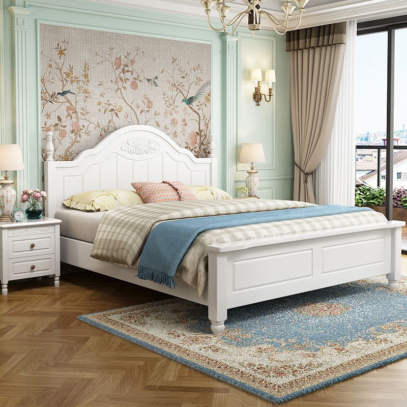 84.65 inch Wide Victorian Bed Frame Pine Wood Bed with Headboard