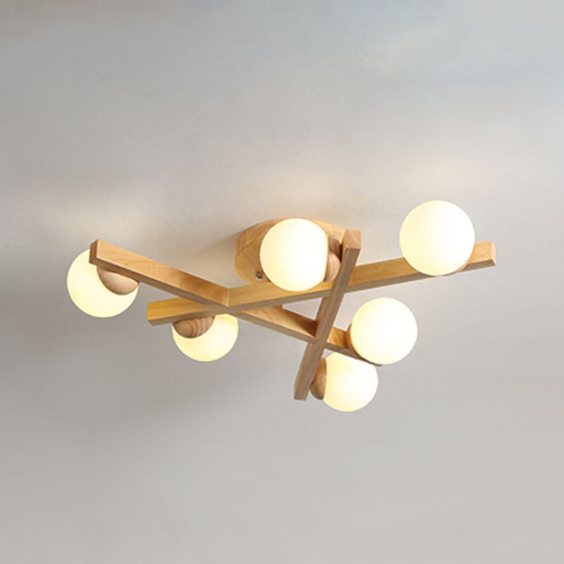 Luminaire semi-encastré en bois moderne, lampe semi-encastrée à plusieurs têtes pour chambre à coucher avec abat-jour en verre globe