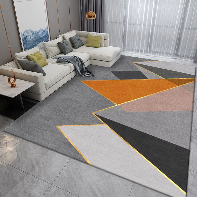 Dark Gray Striped Rug Polyester Modern Indoor Rug Washable Rug for Home Decoration