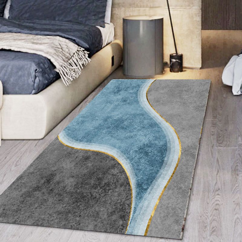 Blauwe woonkamer vloerkleed geometrisch patroon polyester gebied tapijt vlek resistent tapijt