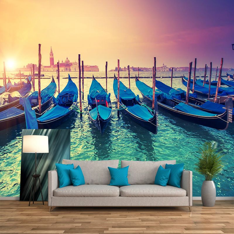 Grand Canal with Boats Mural Decal Pastel Modern Style Wall Decor for Living Room