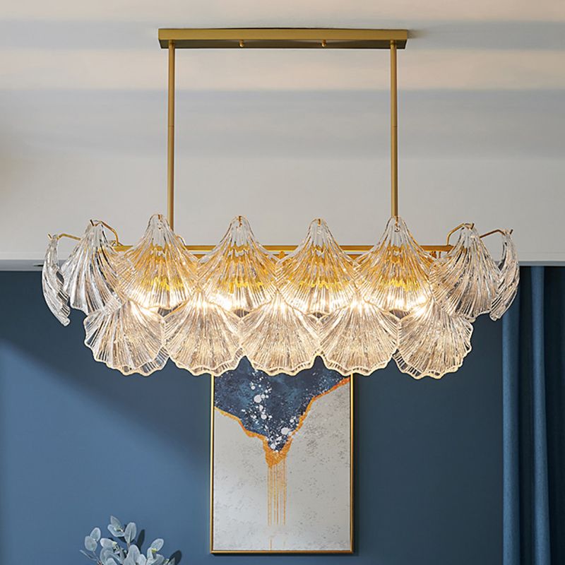 Modern Metal Pendant Light Shell Shape Island Light with Glass Shade for Living Room