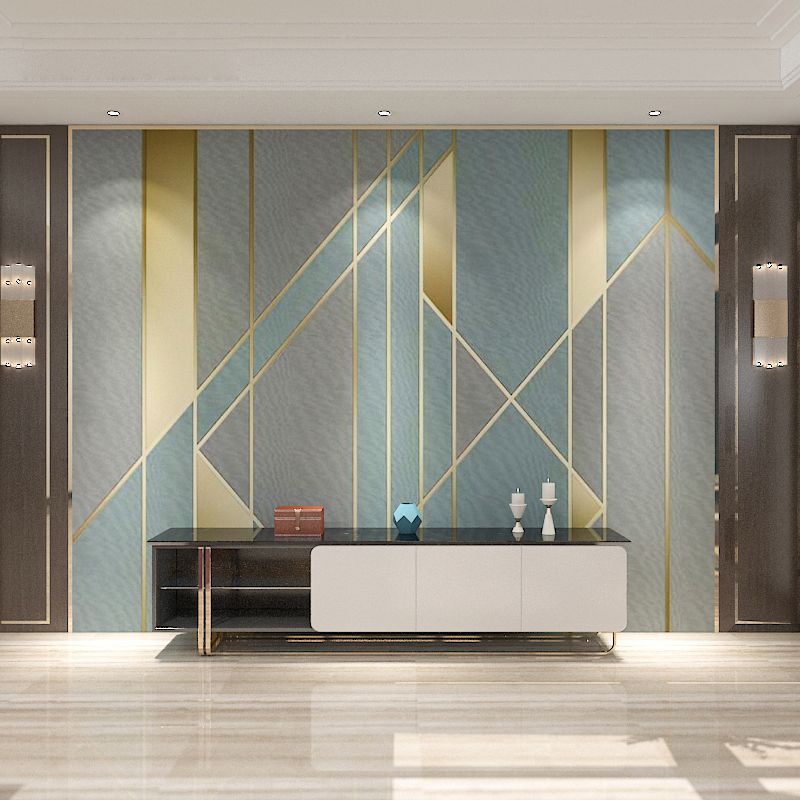 Grey and Blue Mural Wallpaper Extra Large Color Block Wall Covering for Home Decoration