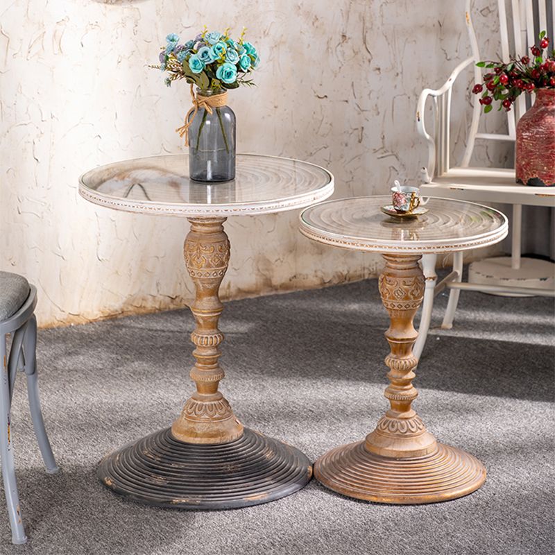 French Country Pedestal End Table Solid Wood Antique Brown/White Side Table