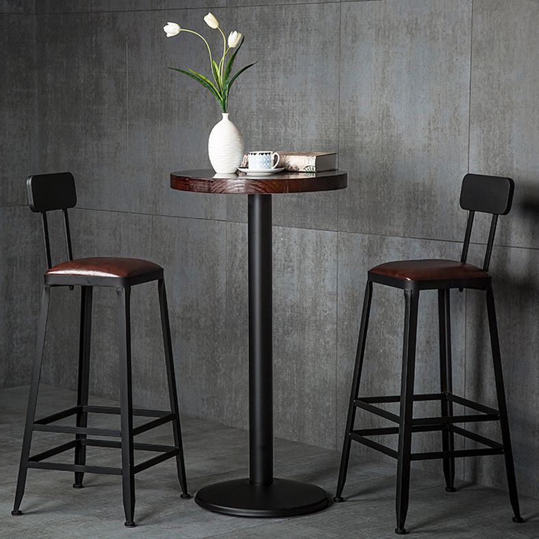 Industrial Style Armless Counter Stool Iron Cafe Bar Stool with Leather Cushion and Pedal