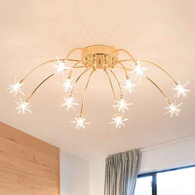 Lámpara de techo semi empotrada LED cromada/dorada contemporánea de montaje semiempotrado de metal en forma de fuegos artificiales 12/15/21 luces