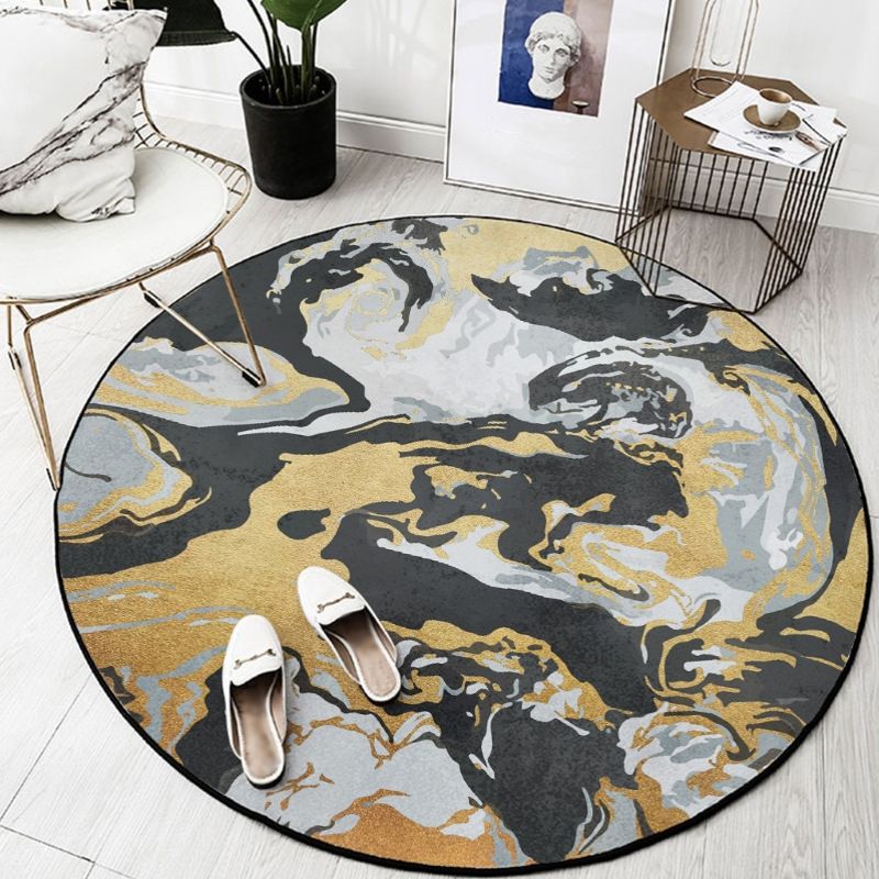Bold Round Carpet Modern Abstract Carpet Washable Polyester Rug with Non-Slip Backing