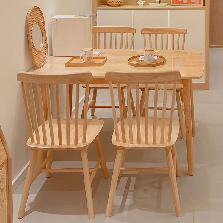 Wooden Table Set of 5/7 with Rectangle Table Modern Dining Set with Winsor Chairs for Restaurant
