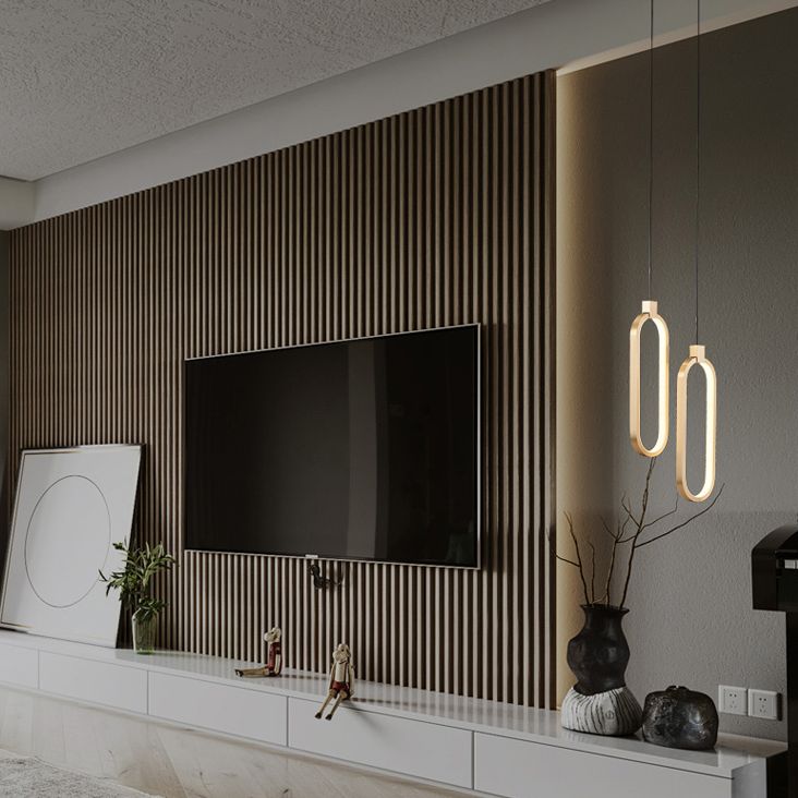 Oval Suspended Lighting Fixture Minimalist Style LED Metal Pendant Light Kit for Bedroom