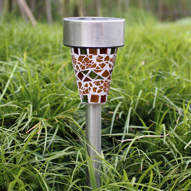 Conical Shaped Courtyard LED Stake Light Mosaic Glass Modern Solar Ground Lighting