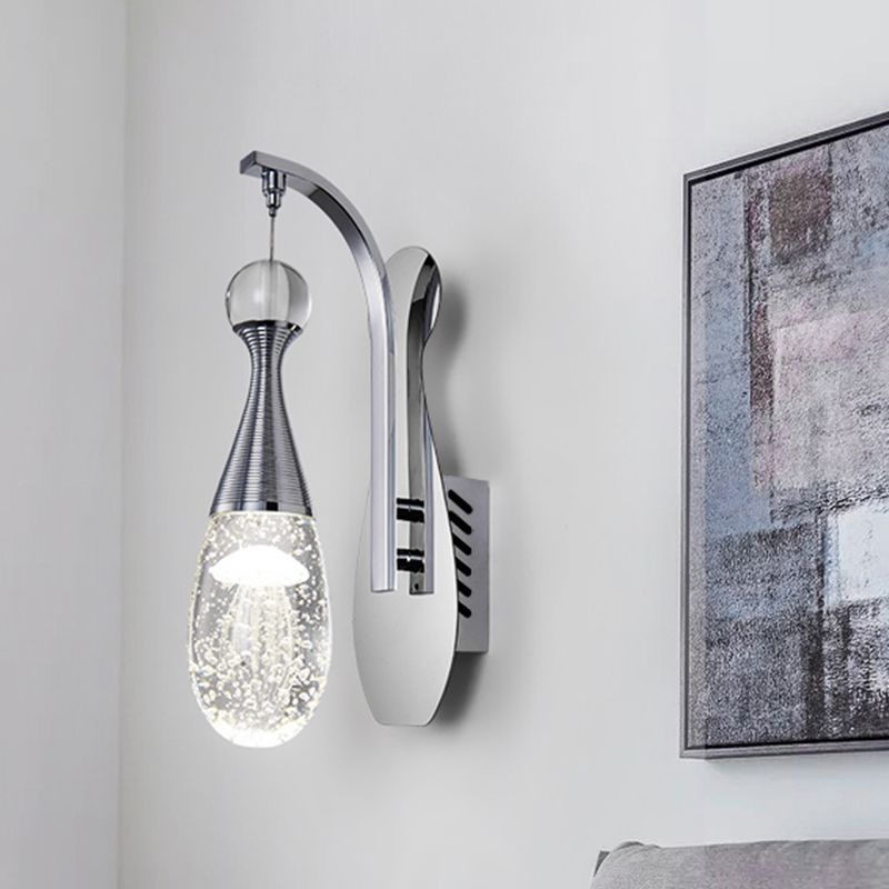 Chrome LED Wall Sconce Light Minimalisme Gend Crystal Teardrop Wall Éclairage