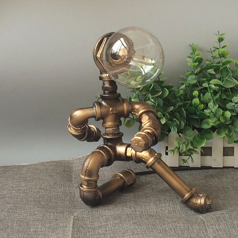 Lampe de table de pipe de style antique 1 tête d'éclairage de table en fer forgé en laiton pour le café