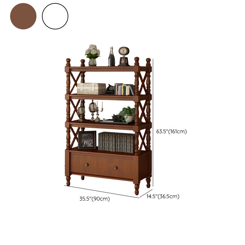 Contemporary Wooden Bookshelf Standard Closed Back Bookcase with 1 Drawer