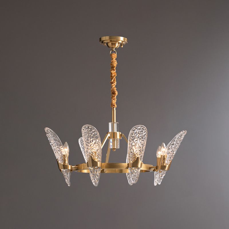 Brass 8/10-Bulb Suspension Light Minimal Clear Crystal Glass Arc Panel Chandelier Pendant Lamp