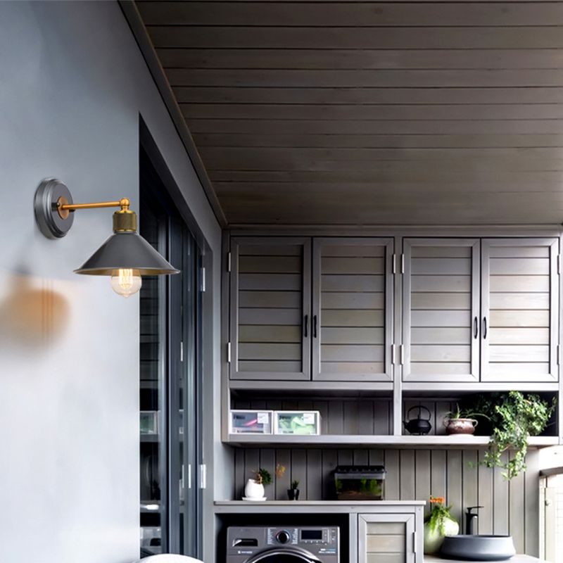 Industrial Style Cone Shape Wall Sconce Metal 1 Light Sconces in Grey for Balcony