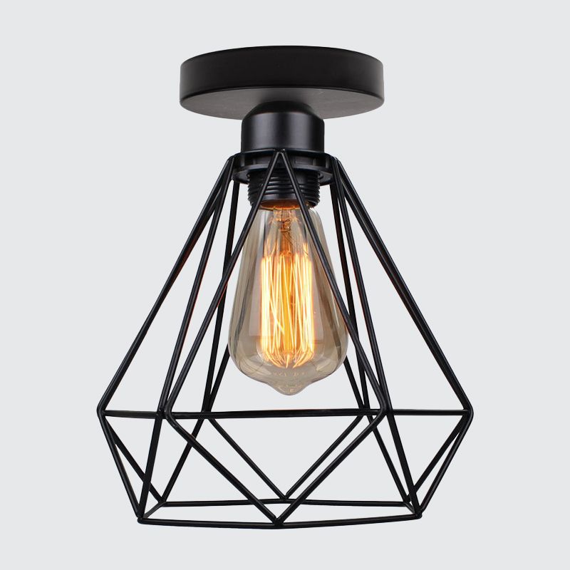 Diamond Badkamer Plafondlamp Armatuur Retro Metallic Enkele Zwarte Semi Inbouw Verlichting
