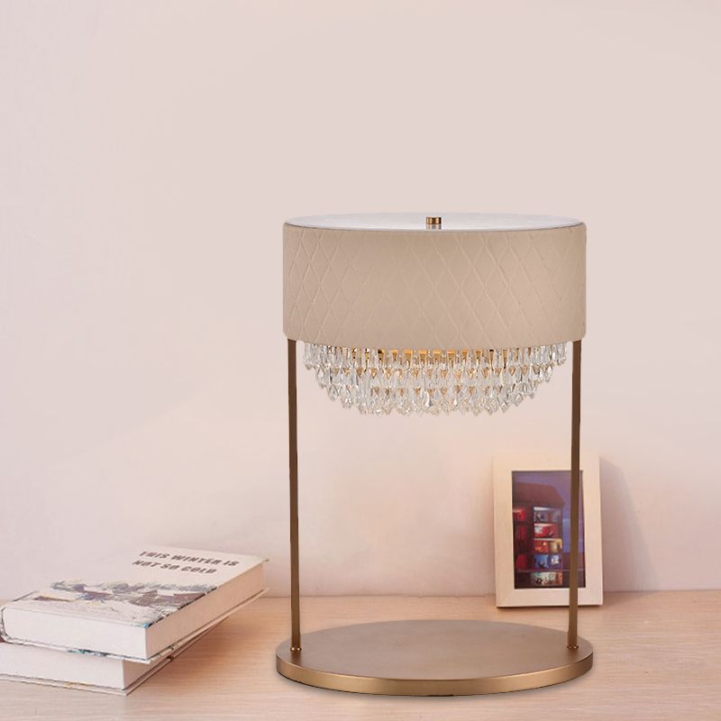 Lampe de bureau à plusieurs niveaux moderniste 1 bulbe à facette de table en cristal clair avec de l'ombre en cuir