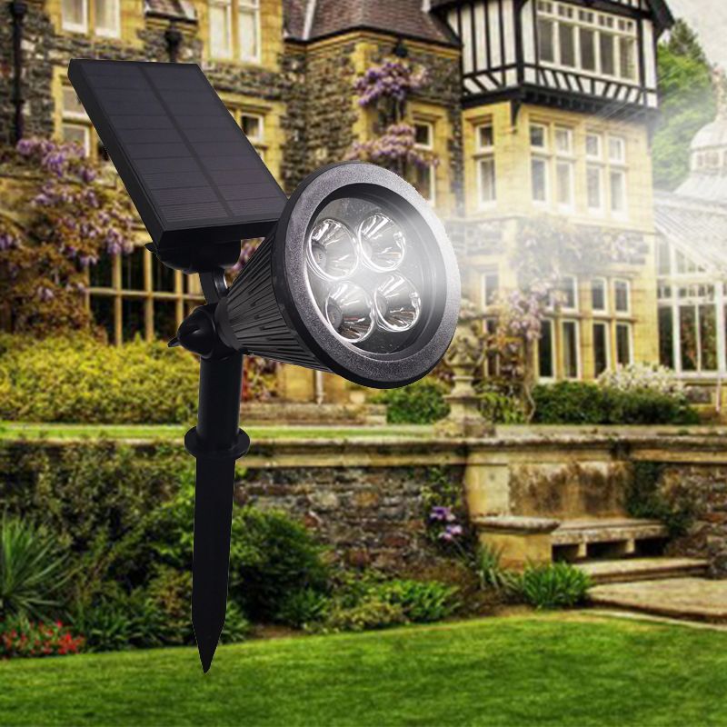 10 Pcs Conical Shape Courtyard LED Stake Spotlight Plastic Modern Solar Lawn Lighting in Black