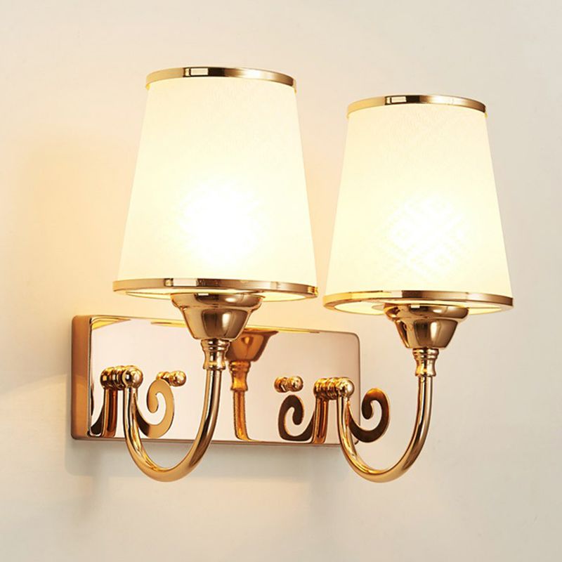 Simplicity Tapered Wall Light Sconce Frosted White Glass Wall Mount Lamp in Gold