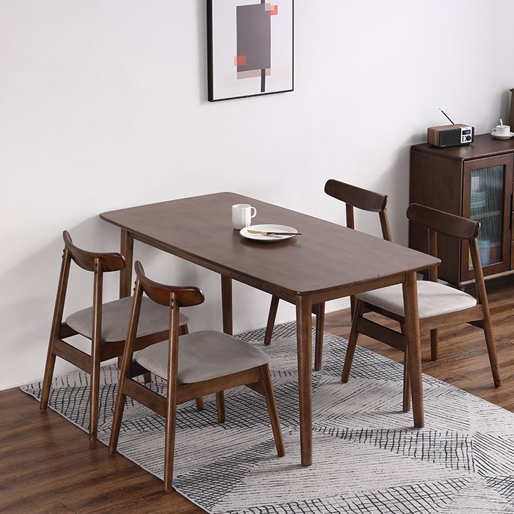 Rectangle Rubber Wood Table Modern Dining Table in Walnut with 4 Legs for Restaurant