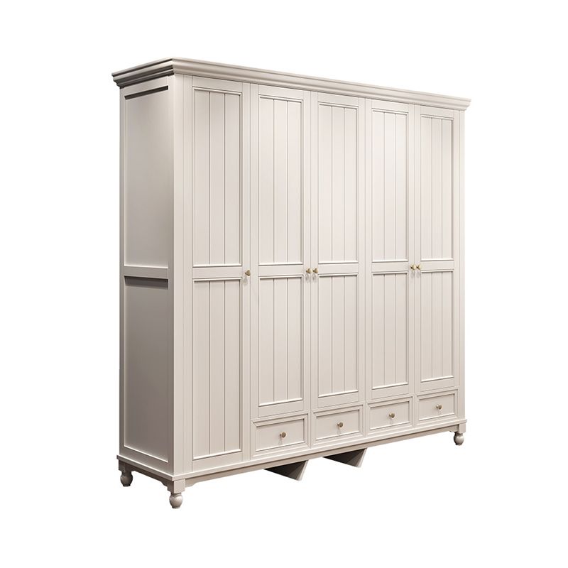 French Country White Wardrobe for Bedroom Rubberwood Cabinet with Drawers