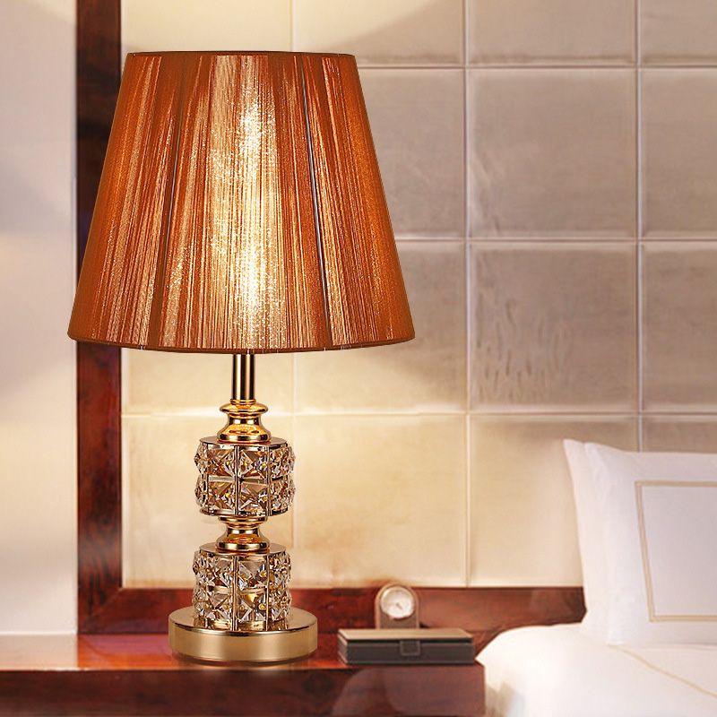 Tarea de cristal de sombra cónica Tarea de tela modernista 1 cabezal de oro lámpara de escritorio pequeño