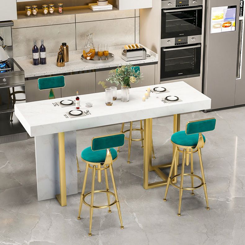 Rectangle Faux Marble Top Bar Table Industrial Counter Height Table with Double Pedestal