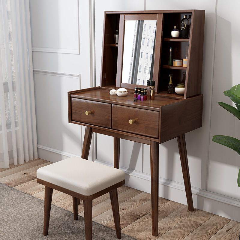 Scandinavian Dressing Table with Mirror and 2-Drawers Solid Wood