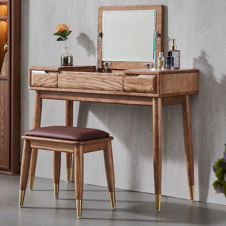 Glam Mirror Table Dressing Table Solid Wood Make-up Vanity with 2-Drawers