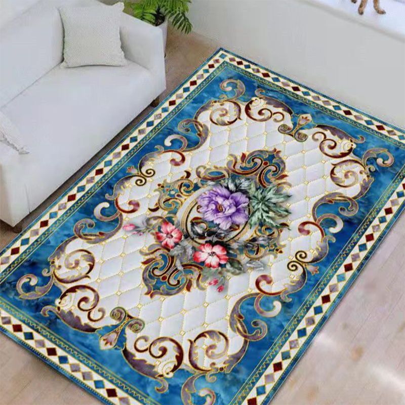 Modern Indoor Room Carpet Red Medallion Area Carpet Polyester Anti-Split Rug