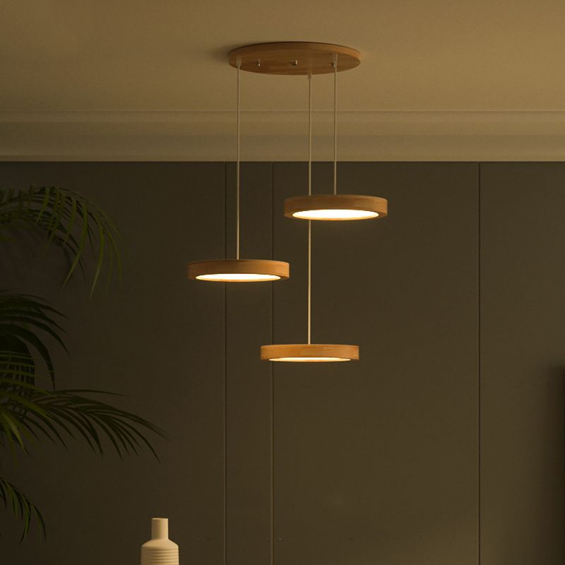Round Light Suspension Pendant Modern Simple Wood Hanging Lights for Restaurant