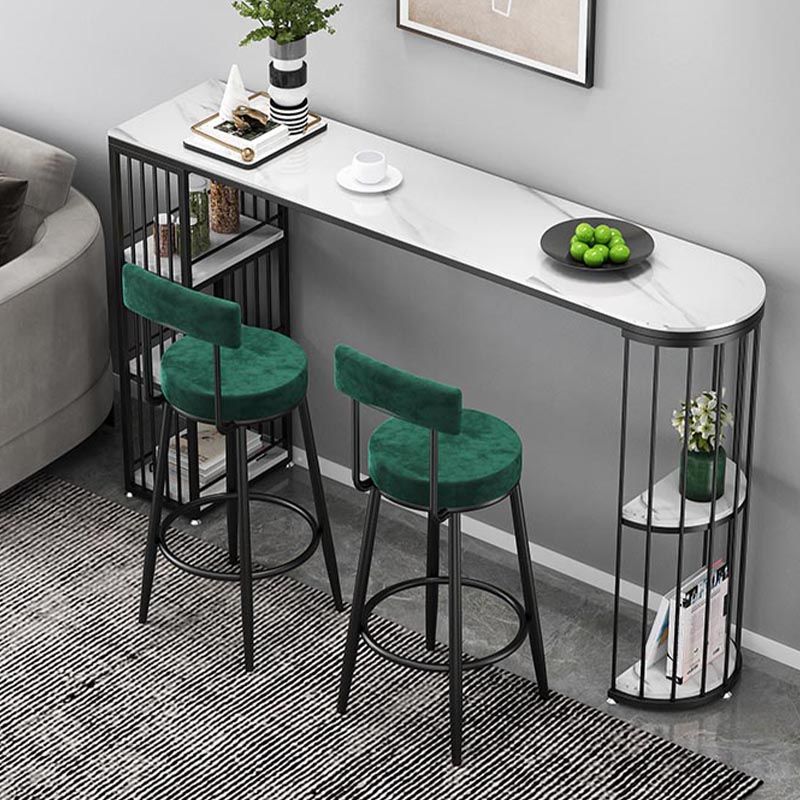 Contemporary Bar Table Stone Pub Table with Shelf for Living Room